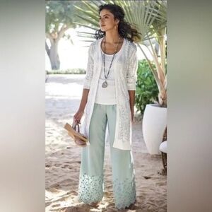 Soft Surroundings Women's Bois De Fleurs Pants 1X Seaglass Wide Leg Boho